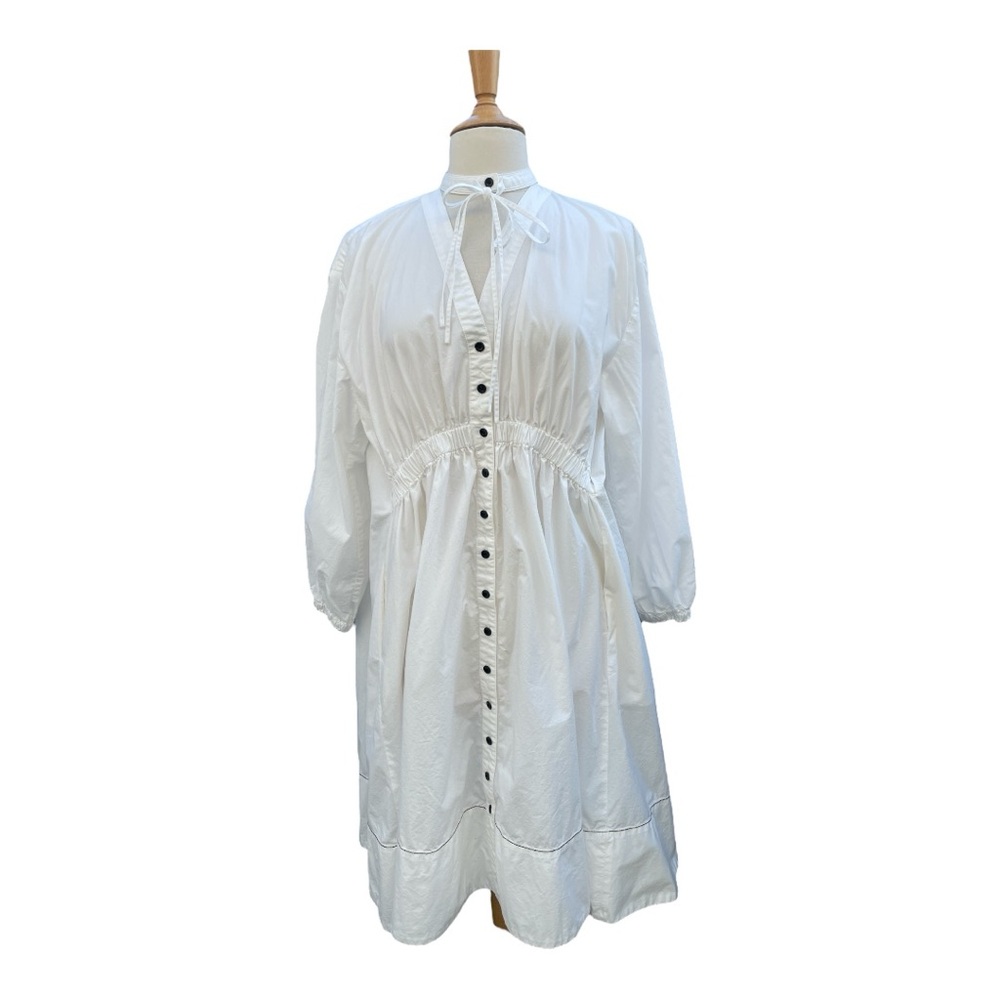 Proenza Schouler Cotton Poplin Tie Neck Midi Dress White Size 4